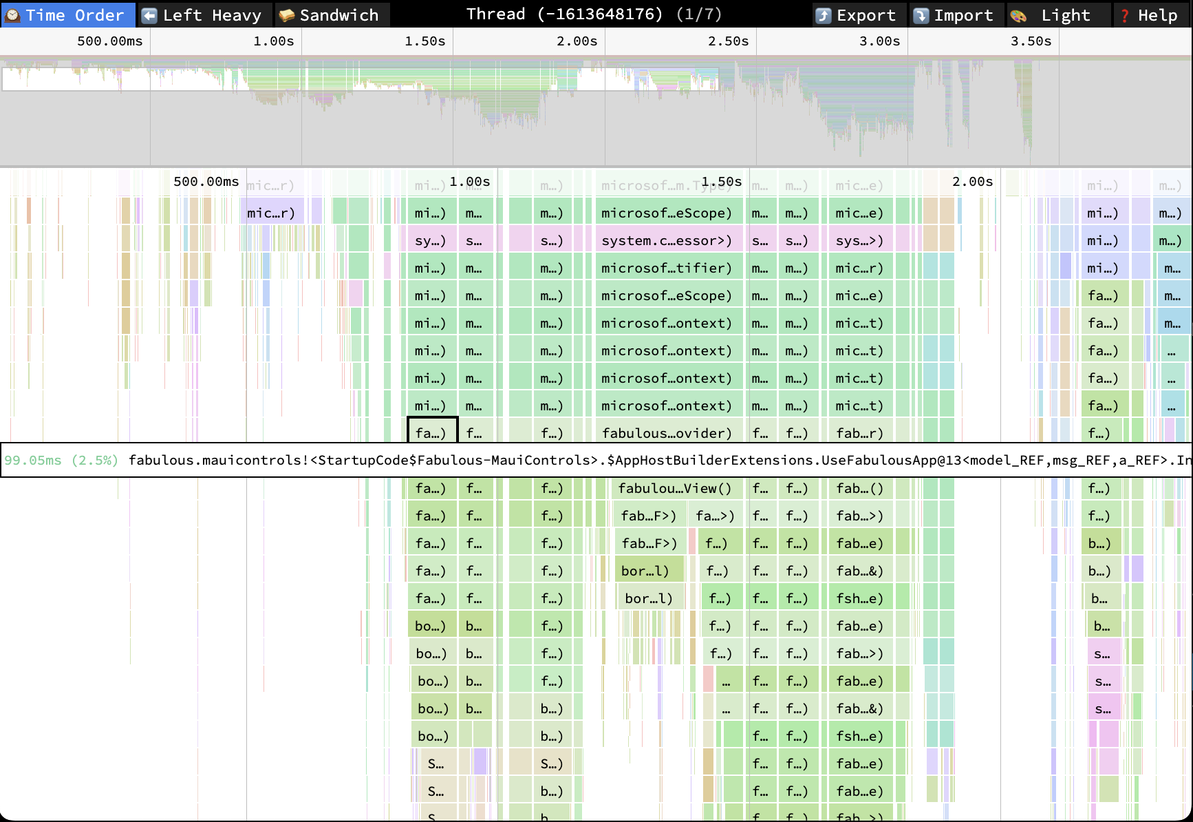 Example of a Fabulous app trace on speedscope.app